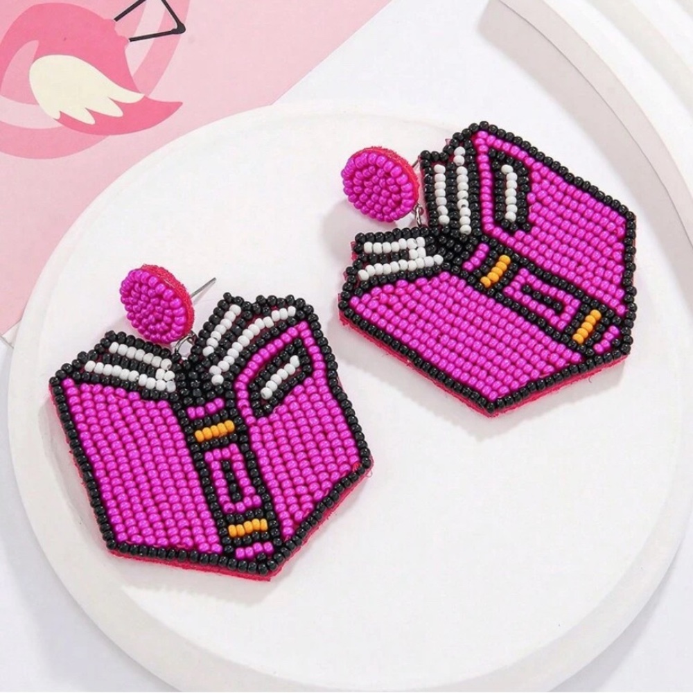 Teacher's Fashionable Rice Bead Earrings, Handmade Alphabet A/B Book Shaped.